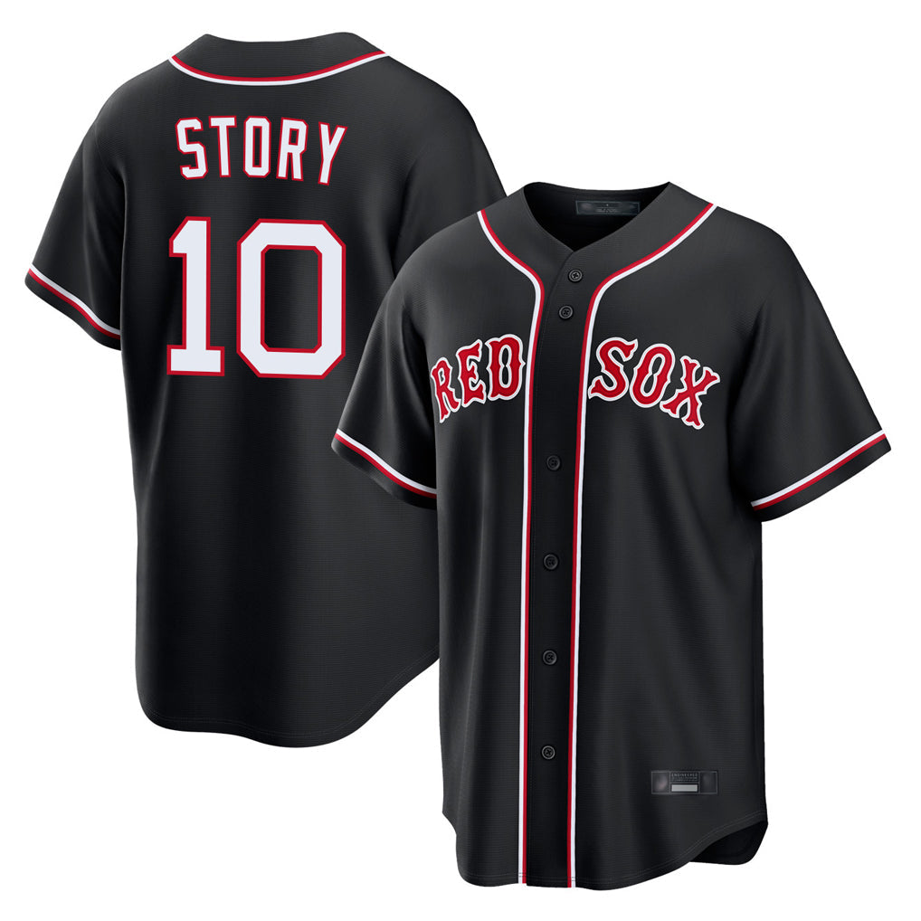 Lashops B.Red Sox #10 Trevor Story Player Black Out Home Game Stitched Jerseys