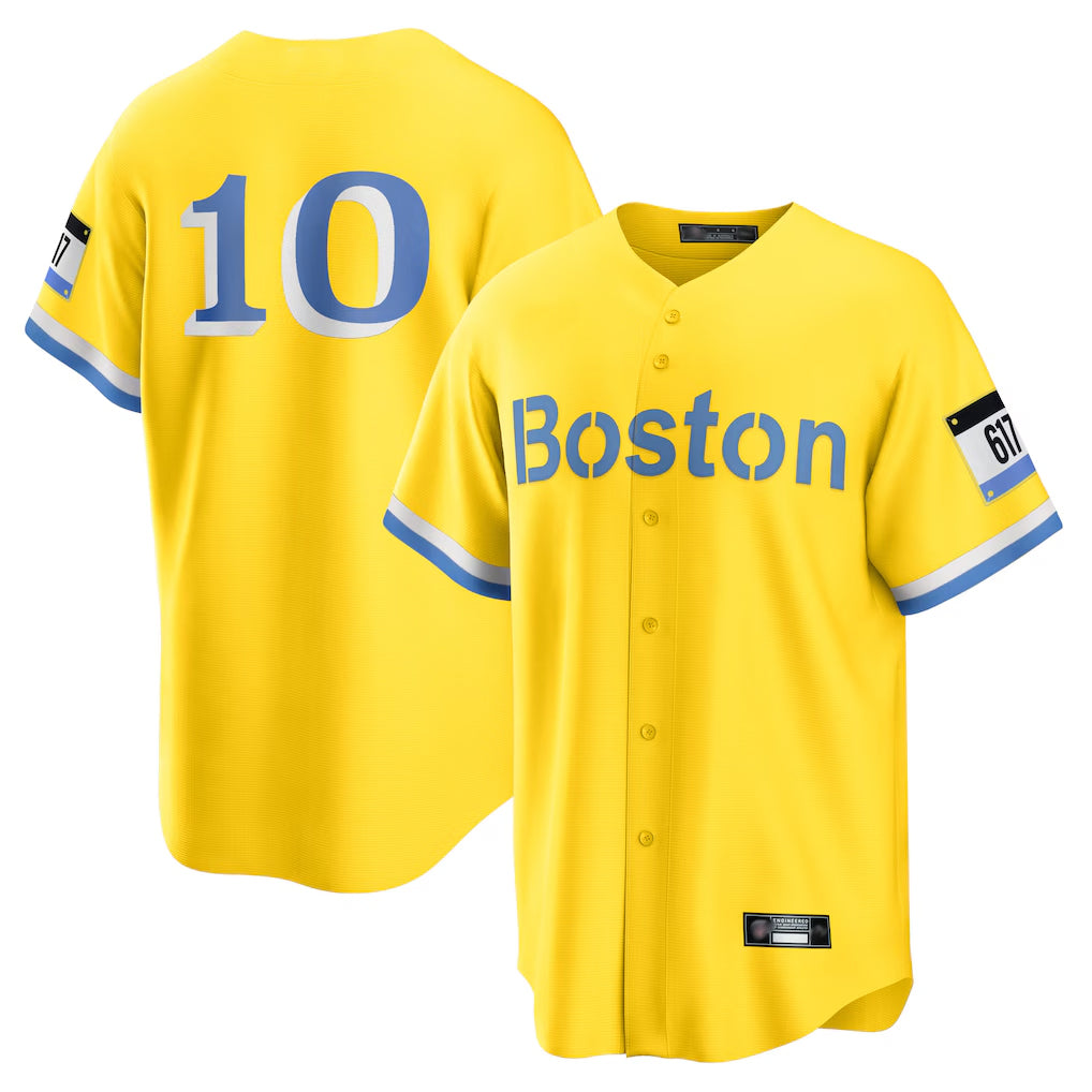 Lashops B.Red Sox #10 Trevor Story Player Yellow Home Game Stitched Jerseys