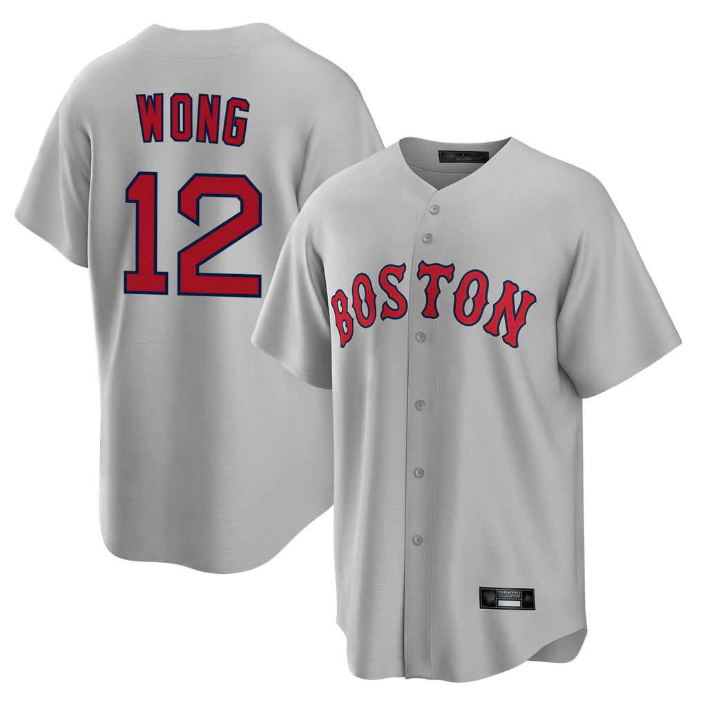 Lashops B.Red Sox #12 Connor Wong Player Gray Road Home Game Stitched Jerseys