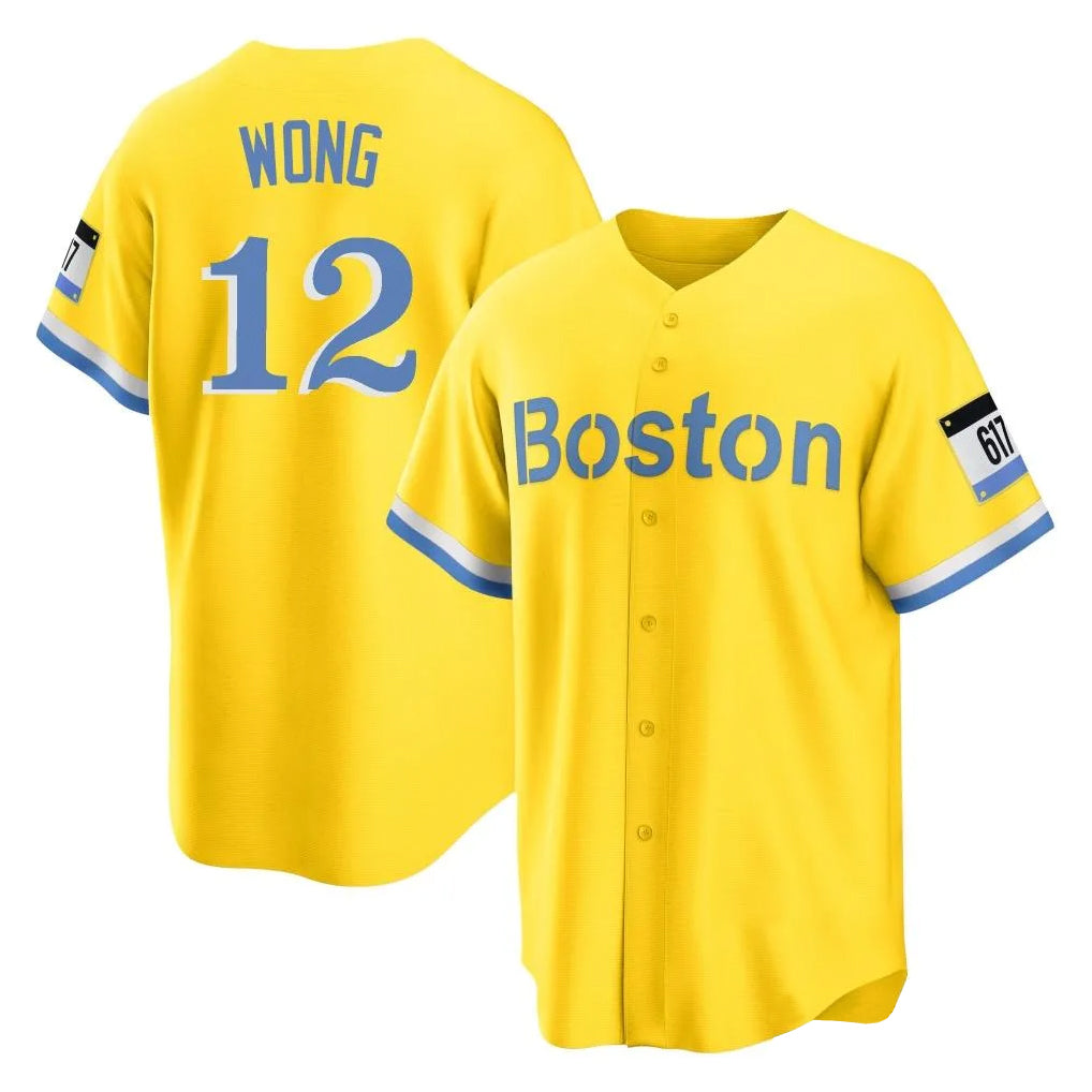 Lashops B.Red Sox #12 Connor Wong Player Yellow Home Game Stitched Jerseys