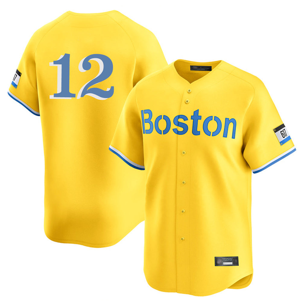 Lashops B.Red Sox #12 Connor Wong Player Yellow Limited Home Game Stitched Jerseys