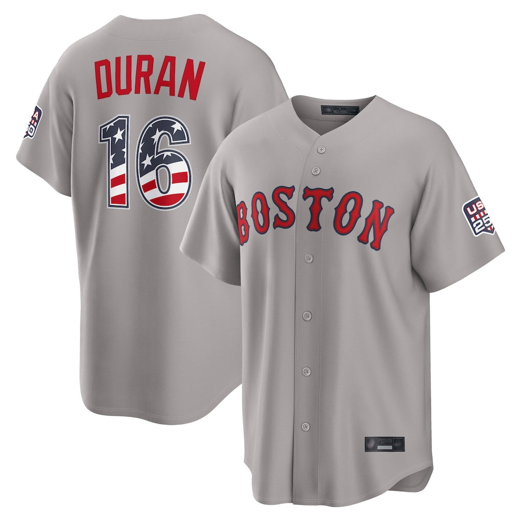 Lashops B.Red Sox #16 Jarren Duran Player Gray Road USA 250 Fourth of July Home Game Stitched Jerseys