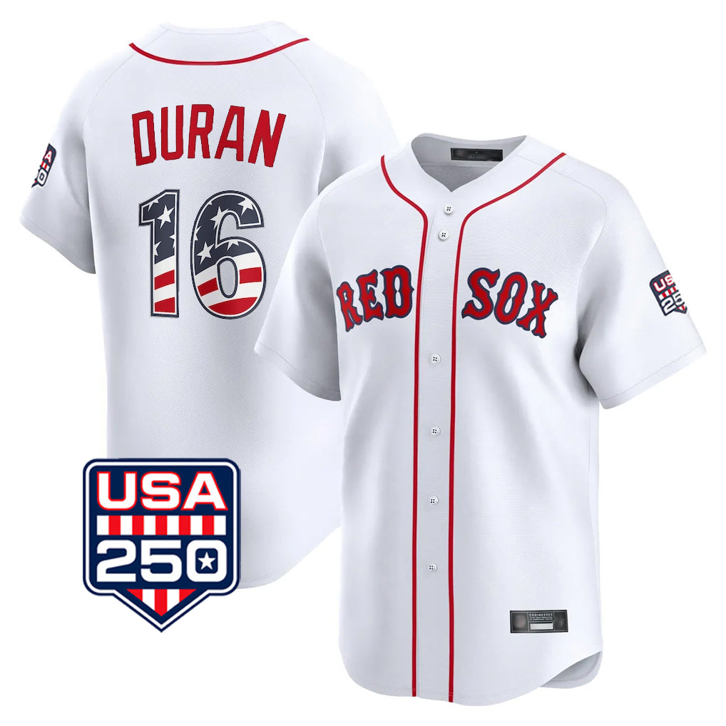 Lashops B.Red Sox #16 Jarren Duran Player White USA 250 Fourth of July Limited Home Game Stitched Jerseys