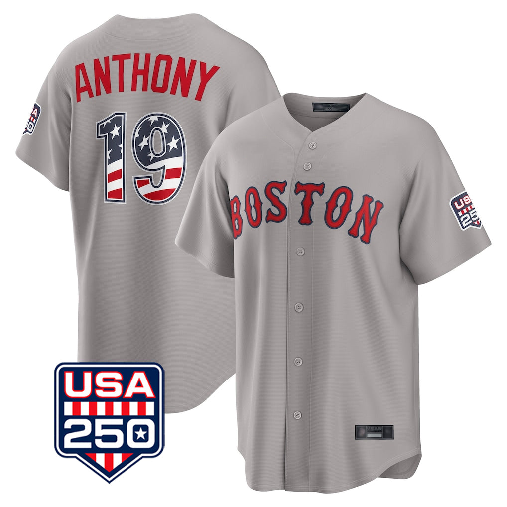 Lashops B.Red Sox #19 Roman Anthony Player Gray Road USA 250 Fourth of July Home Game Stitched Jerseys