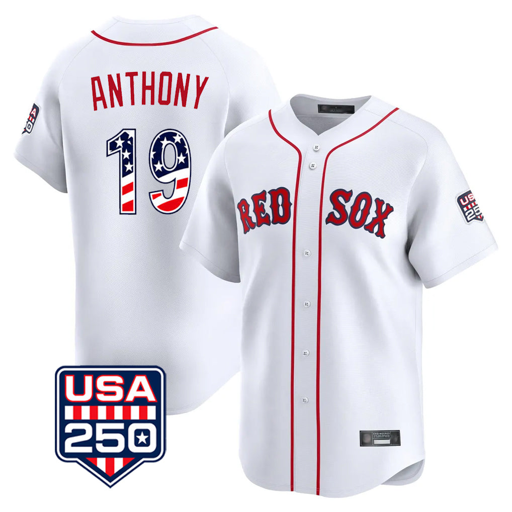 Lashops B.Red Sox #19 Roman Anthony Player White USA 250 Fourth of July Limited Home Game Stitched Jerseys