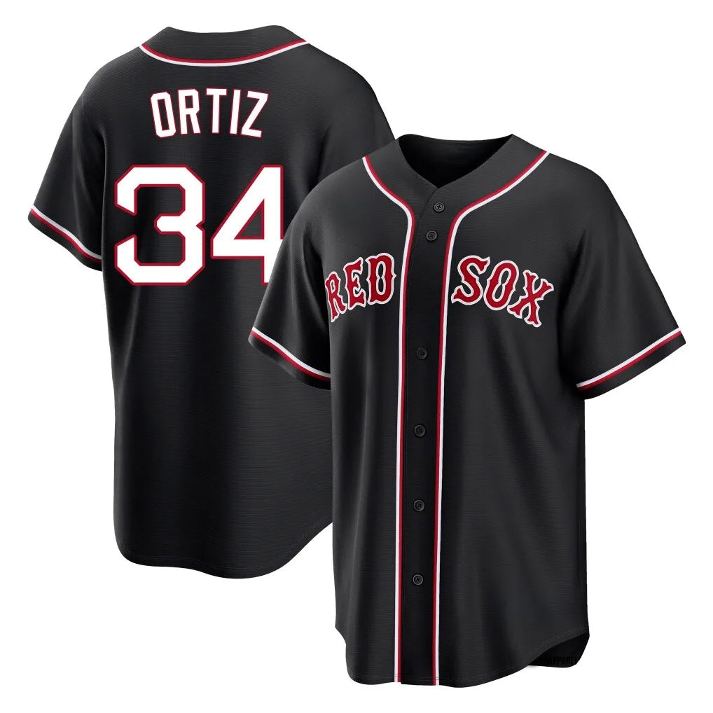Lashops B.Red Sox #34 David Ortiz Player Black Out Home Game Stitched Jerseys