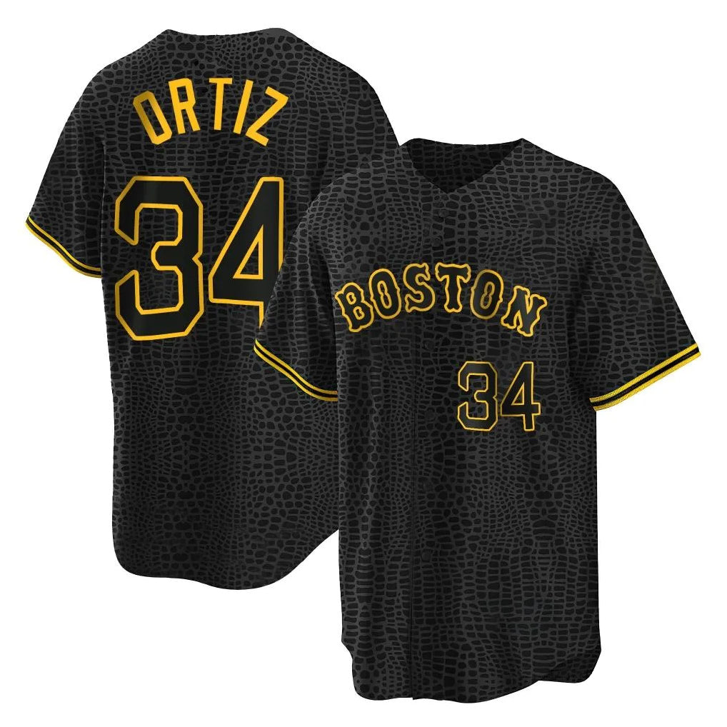 Lashops B.Red Sox #34 David Ortiz Player Black Snake Skin City Home Game Stitched Jerseys