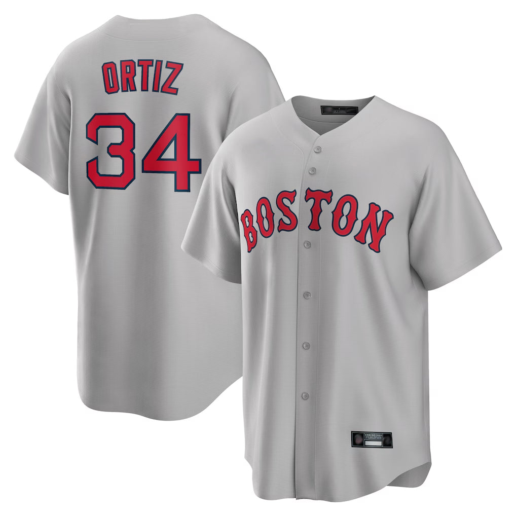 Lashops B.Red Sox #34 David Ortiz Player Gray Road Home Game Stitched Jerseys