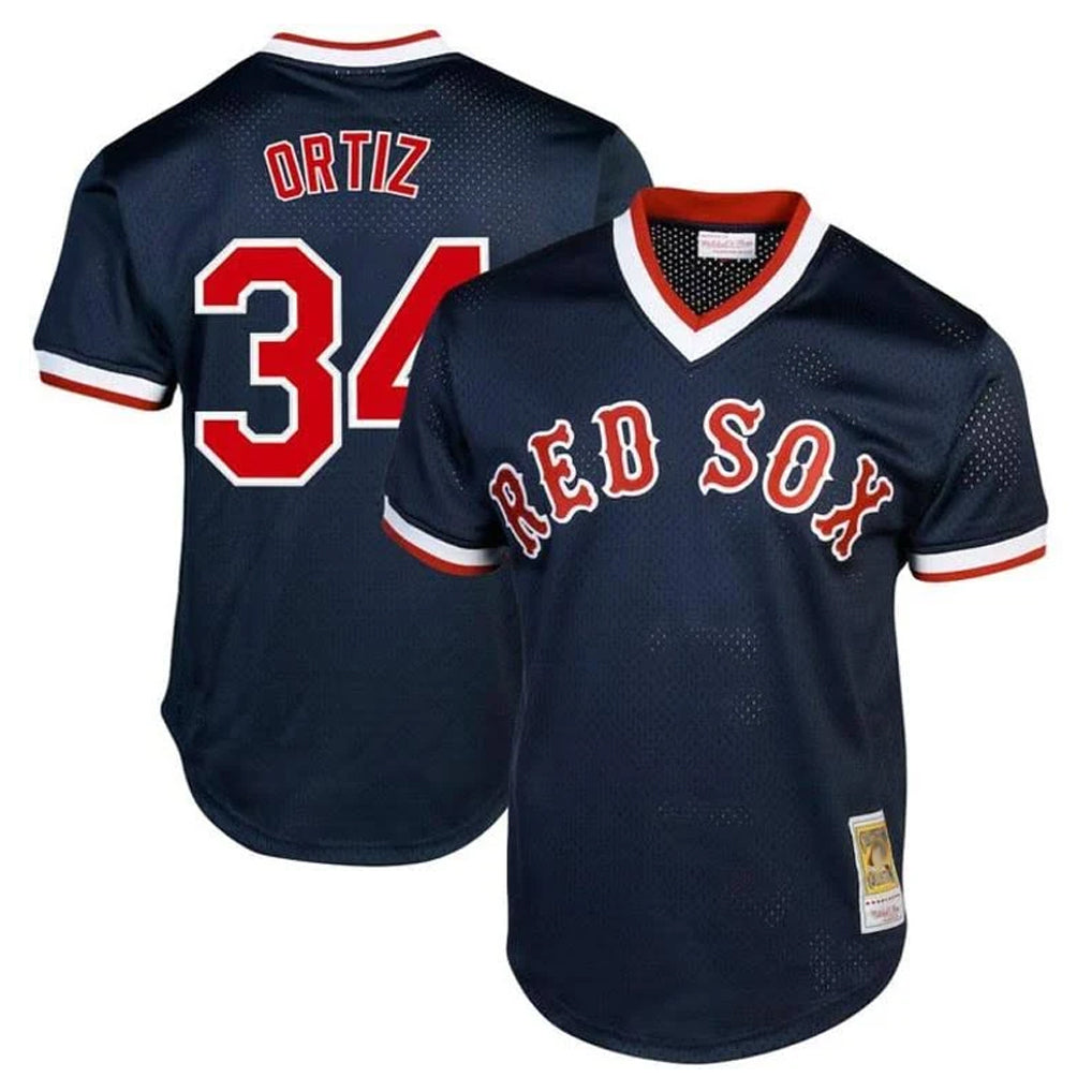 Lashops B.Red Sox #34 David Ortiz Player Navy Cooperstown Collection Mesh T-shirt Home Stitched Jerseys