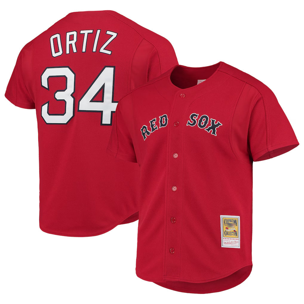 Lashops B.Red Sox #34 David Ortiz Player Red Mitchell & Ness Cooperstown Collection Home Stitched Jerseys