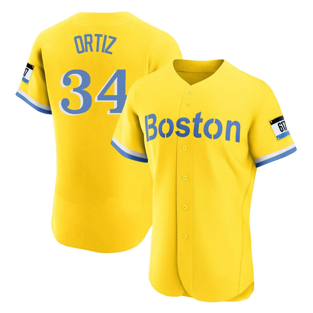 Lashops B.Red Sox #34 David Ortiz Player Yellow Limited Elite Home Game Stitched Jerseys