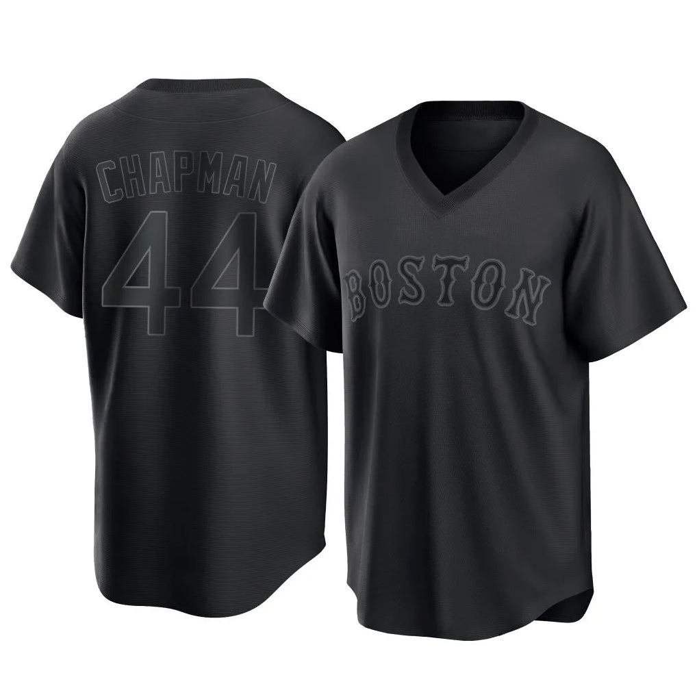Lashops B.Red Sox #44 Aroldis Chapman Player Black T-shirt Home Game Stitched Jerseys