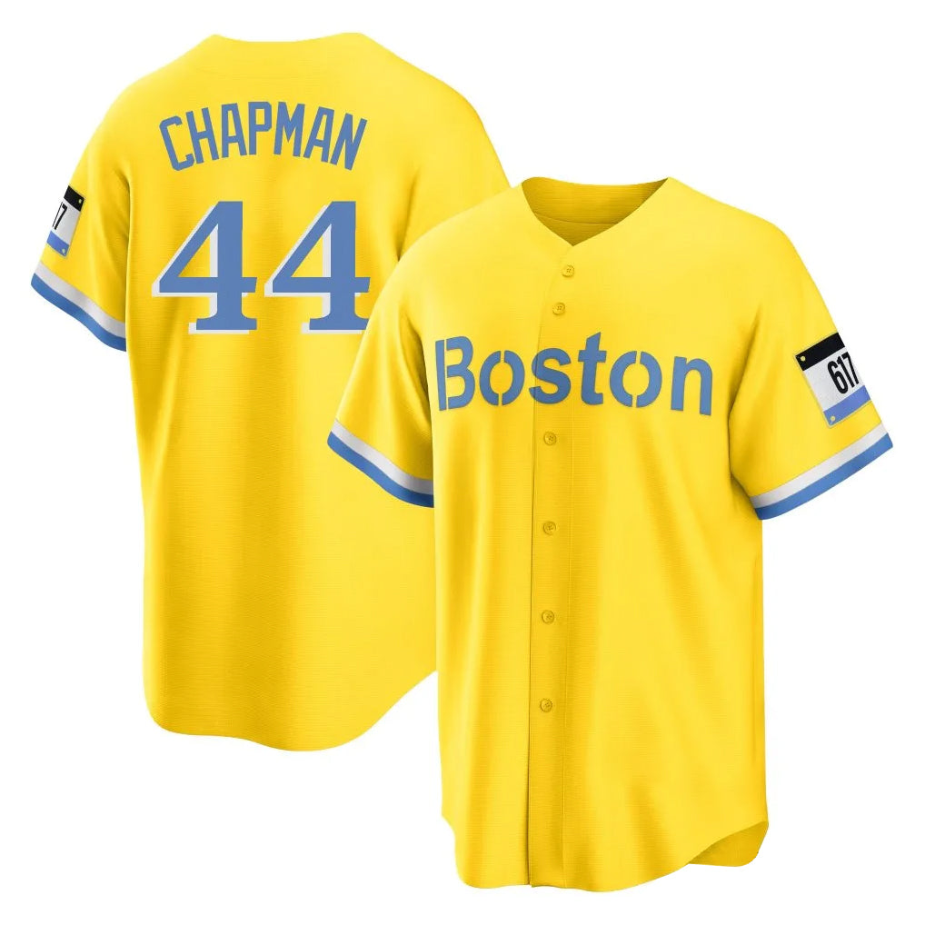 Lashops B.Red Sox #44 Aroldis Chapman Player Yellow Home Game Stitched Jerseys