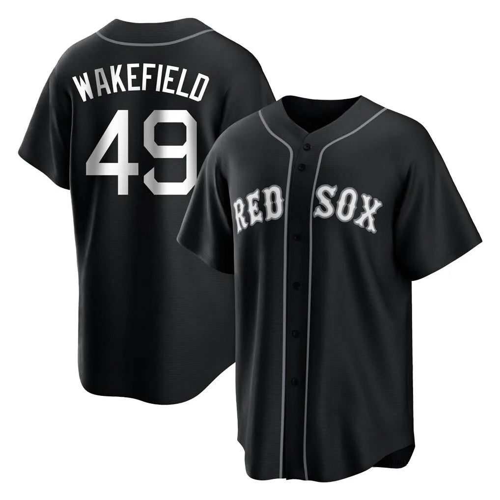 Lashops B.Red Sox #49 Tim Wakefield Player Black Home Game Stitched Jerseys