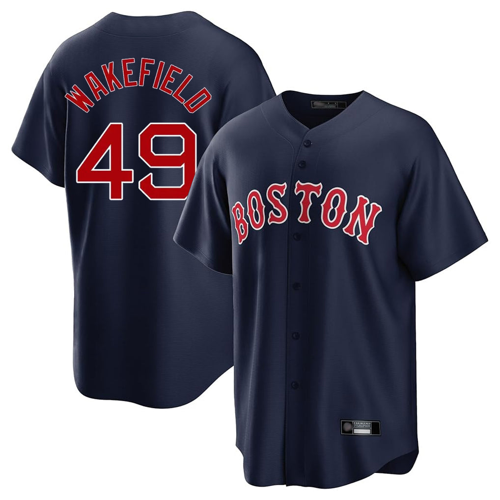Lashops B.Red Sox #49 Tim Wakefield Player Navy Home Game Stitched Jerseys