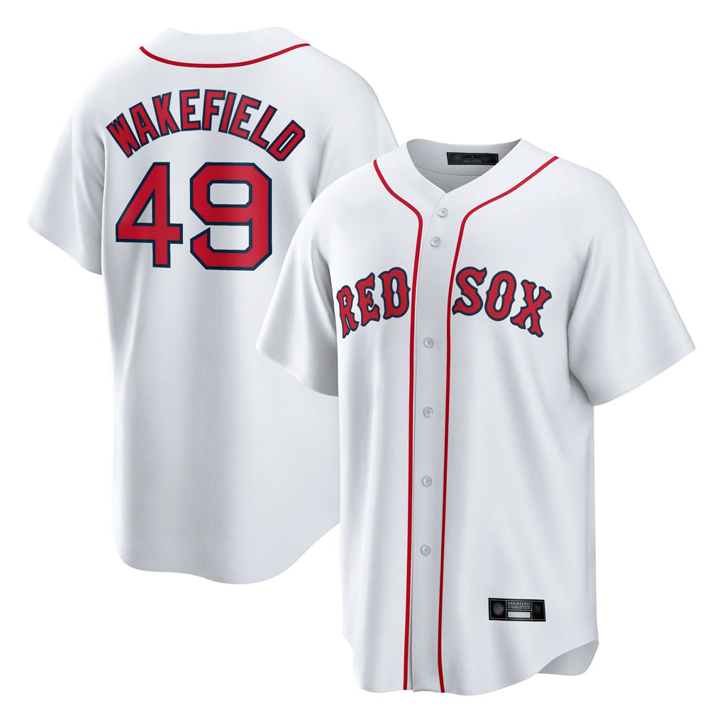 Lashops B.Red Sox #49 Tim Wakefield Player White Home Game Stitched Jerseys