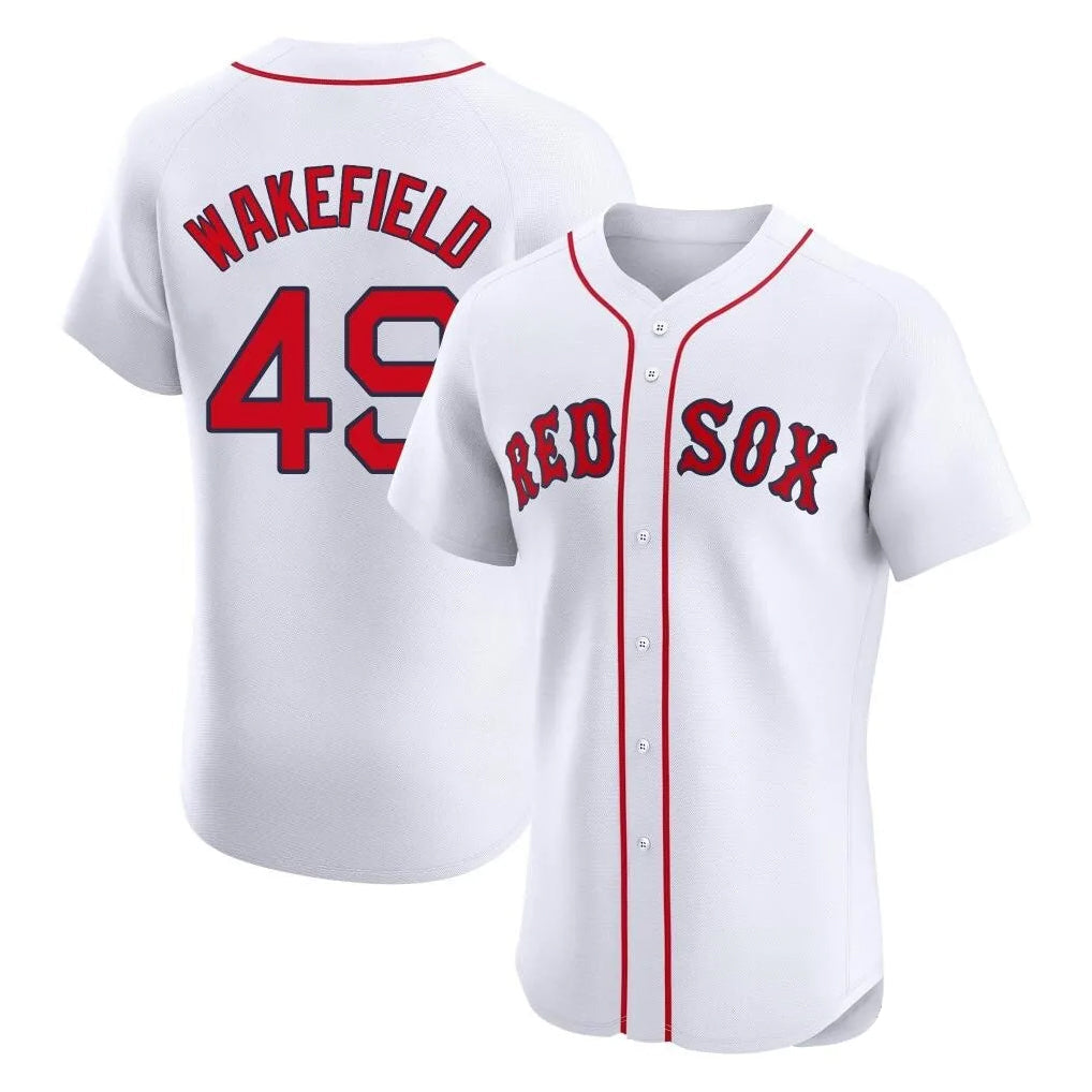 Lashops B.Red Sox #49 Tim Wakefield Player White Limited Elite Home Game Stitched Jerseys