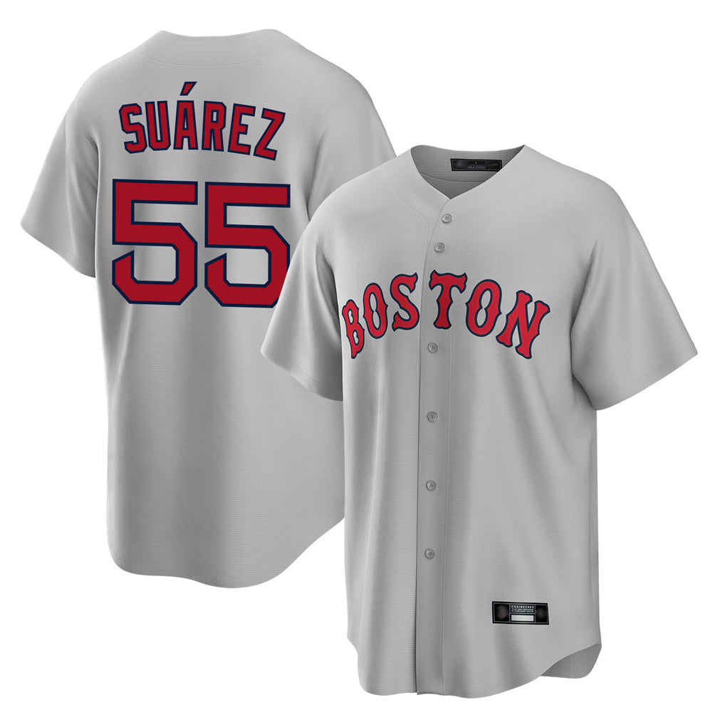 Lashops B.Red Sox #55 Ranger Su¨¢rez Player Gray Road Home Game Stitched Jerseys