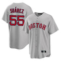 Lashops B.Red Sox #55 Ranger Su¨¢rez Player Gray Road Home Game Stitched Jerseys