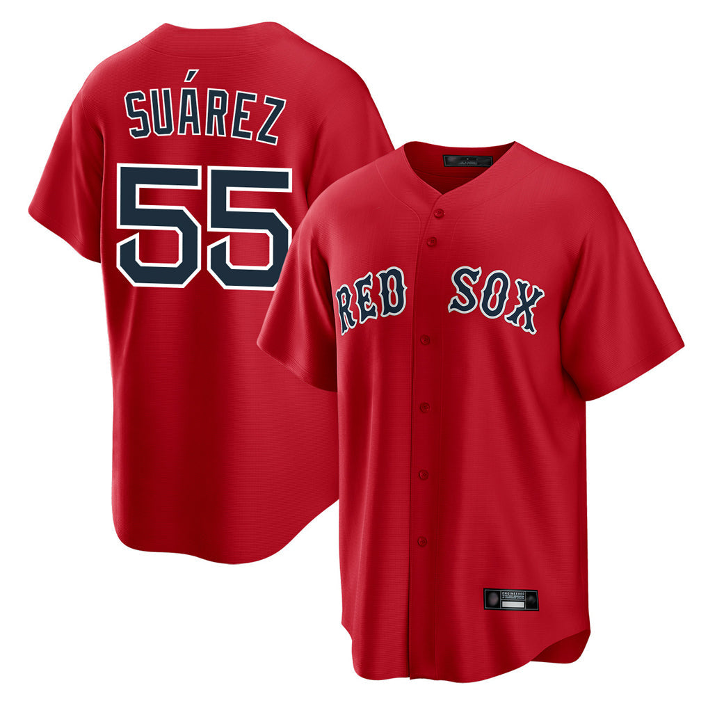 Lashops B.Red Sox #55 Ranger Su¨¢rez Player Red Home Game Stitched Jerseys