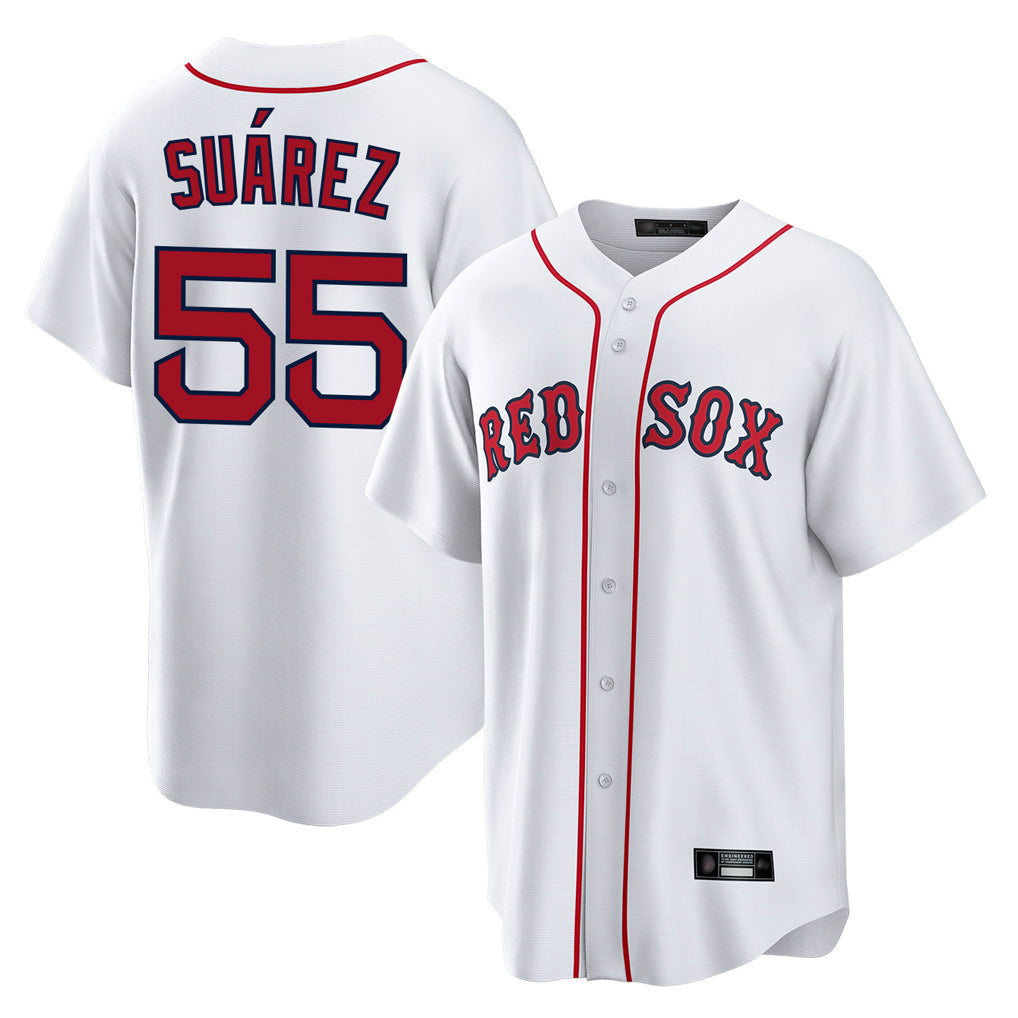 Lashops B.Red Sox #55 Ranger Su¨¢rez Player White Home Game Stitched Jerseys