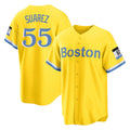 Lashops B.Red Sox #55 Ranger Su¨¢rez Player Yellow Home Game Stitched Jerseys