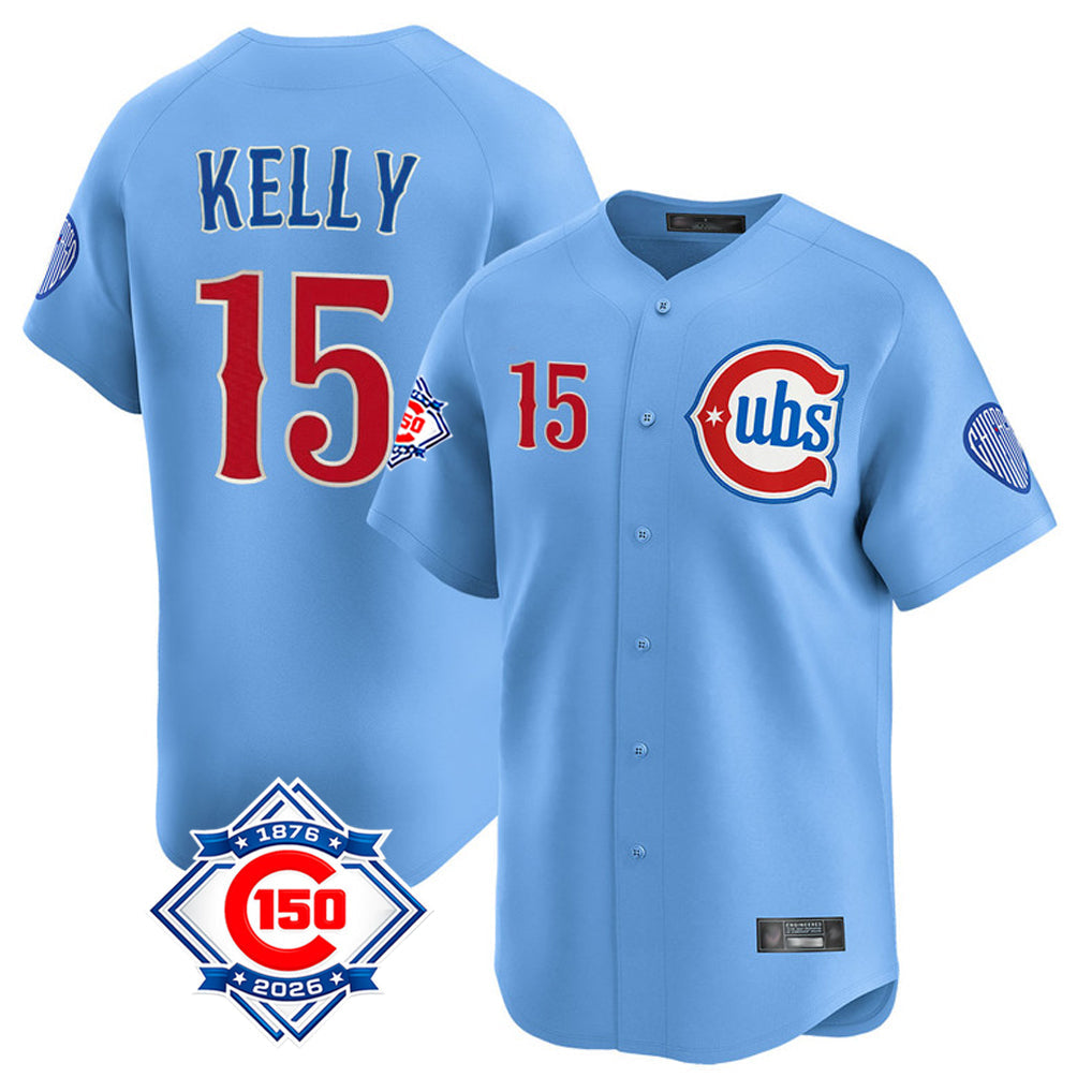 Lashops C.Cubs #15 Carson Kelly Player Light Blue 150th Anniversary Limited Home Stitched Jerseys