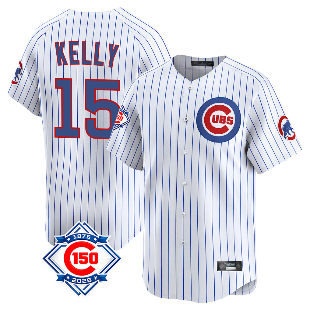 Lashops C.Cubs #15 Carson Kelly Player White 150th Anniversary Limited Home Game Stitched Jerseys