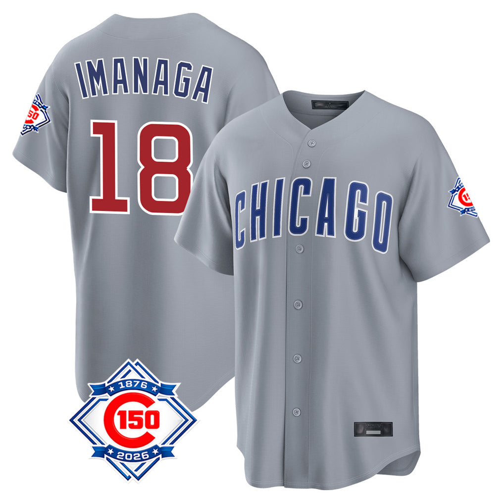 Lashops C.Cubs #18 Shota Imanaga Player Gray 150th Anniversary Home Game Stitched Jerseys