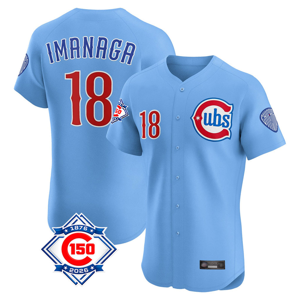 Lashops C.Cubs #18 Shota Imanaga Player Light Blue 150th Anniversary Limited Elite Home Stitched Jerseys