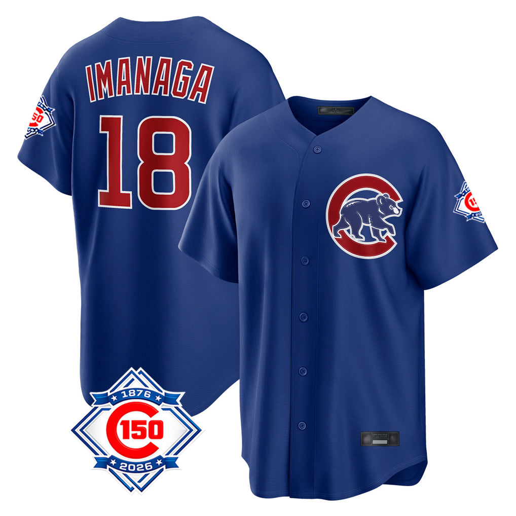 Lashops C.Cubs #18 Shota Imanaga Player Royal 150th Anniversary Home Game Stitched Jerseys