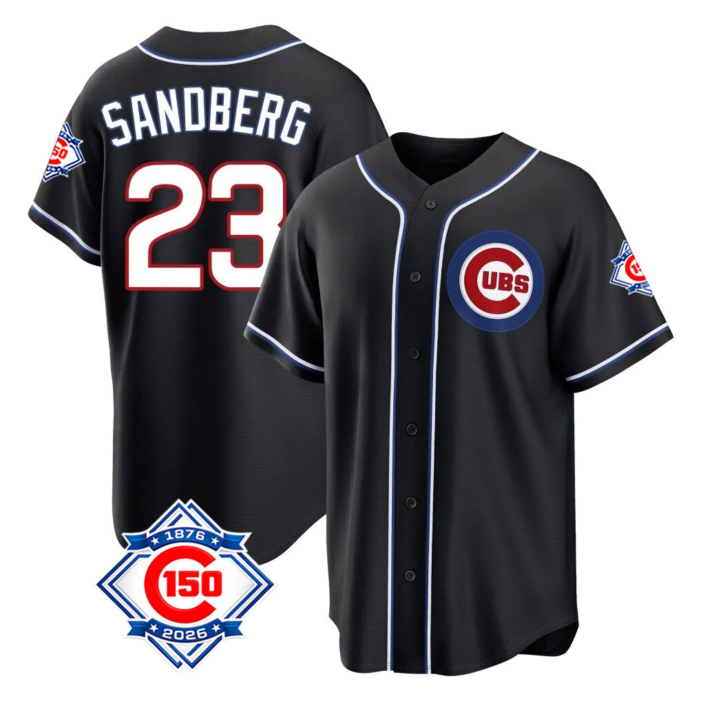 Lashops C.Cubs #23 Ryne Sandberg Player Black Fashion Out 150th Anniversary Game Stitched Jerseys