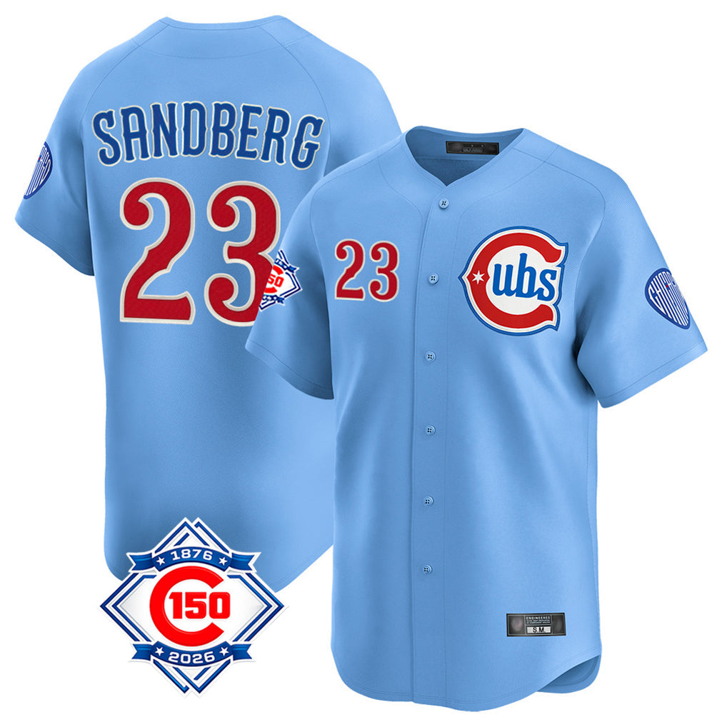Lashops C.Cubs #23 Ryne Sandberg Player Light Blue 150th Anniversary Limited Home Stitched Jerseys