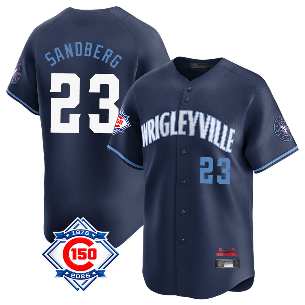 Lashops C.Cubs #23 Ryne Sandberg Player Navy City Connect 150th Anniversary Limited Home Stitched Jerseys