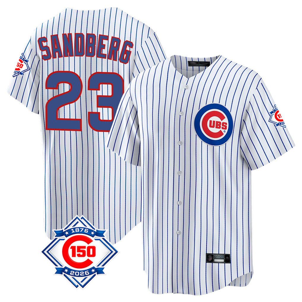 Lashops C.Cubs #23 Ryne Sandberg Player White 150th Anniversary Home Game Stitched Jerseys