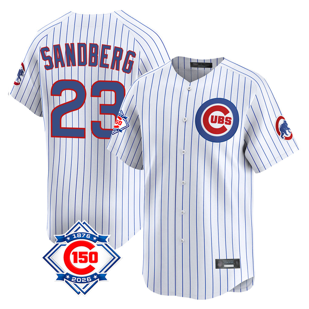 Lashops C.Cubs #23 Ryne Sandberg Player White 150th Anniversary Limited Home Game Stitched Jerseys
