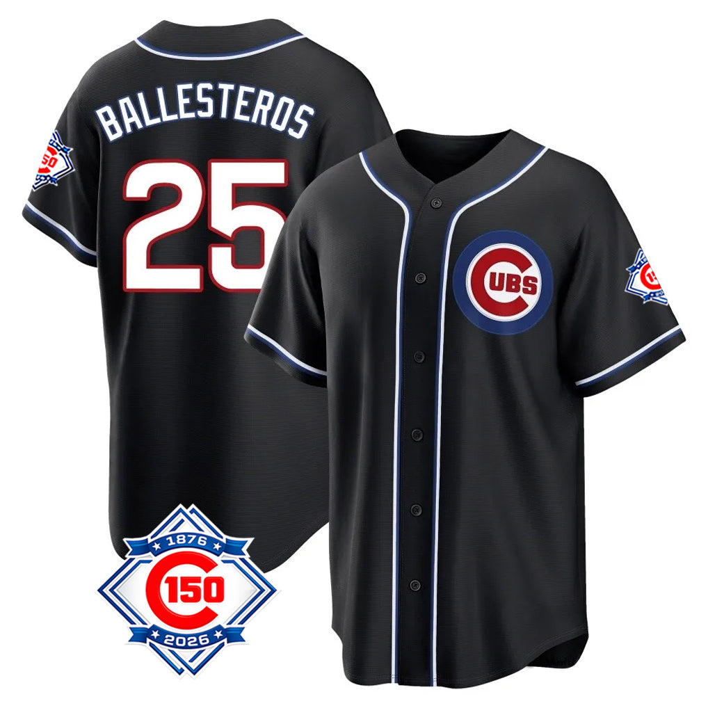 Lashops C.Cubs #25 Mois¨¦s Ballesteros Player Black Fashion Out 150th Anniversary Game Stitched Jerseys