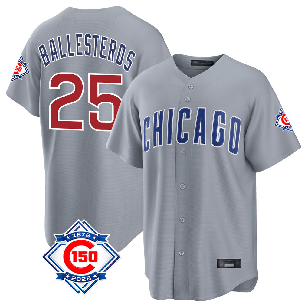 Lashops C.Cubs #25 Mois¨¦s Ballesteros Player Gray 150th Anniversary Home Game Stitched Jerseys