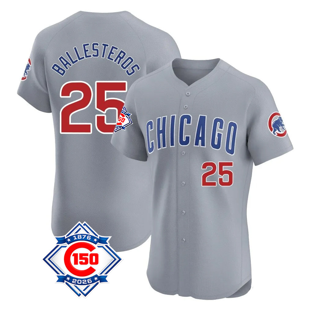 Lashops C.Cubs #25 Mois¨¦s Ballesteros Player Gray Road 150th Anniversary Limited Elite Home Stitched Jerseys