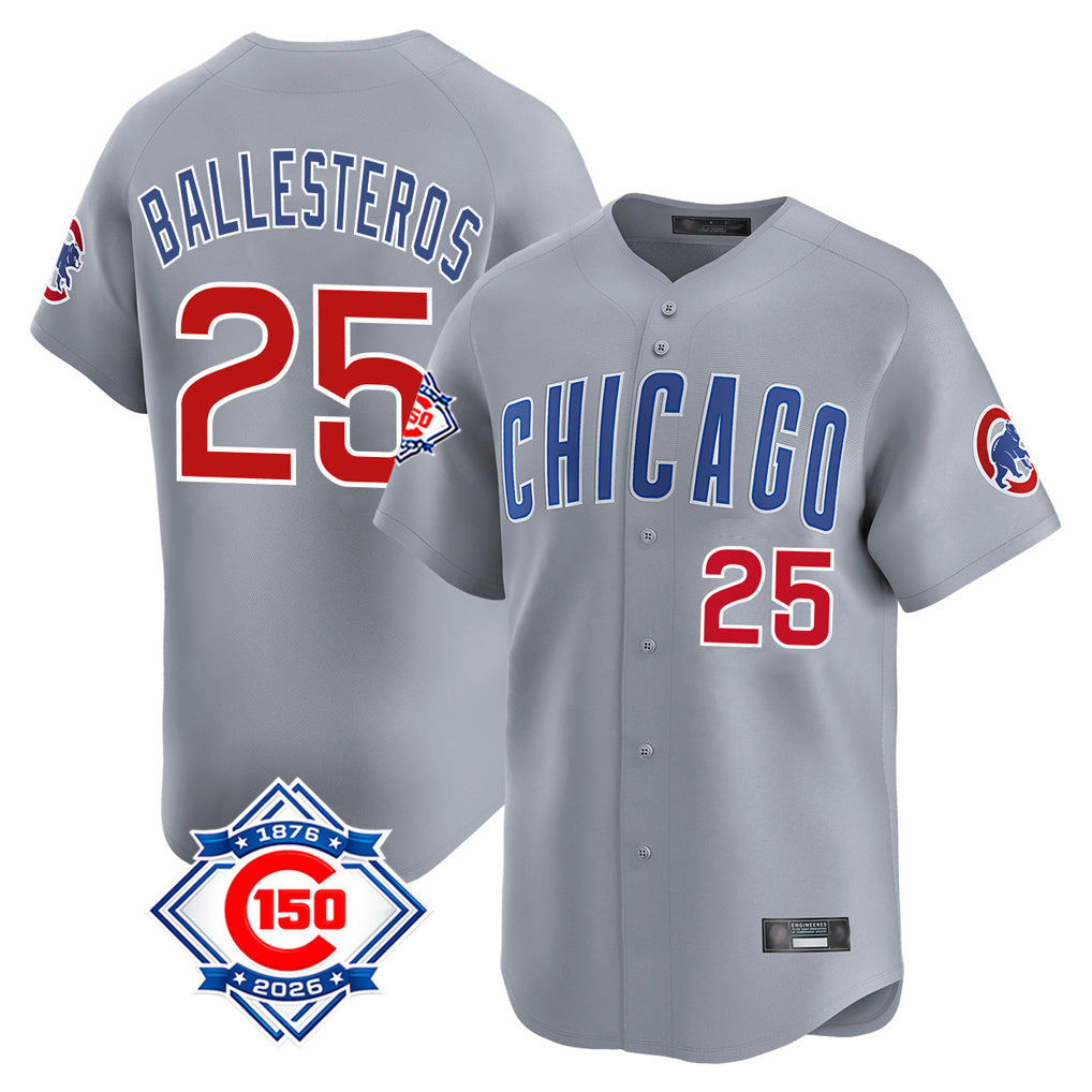 Lashops C.Cubs #25 Mois¨¦s Ballesteros Player Gray Road 150th Anniversary Limited Home Stitched Jerseys