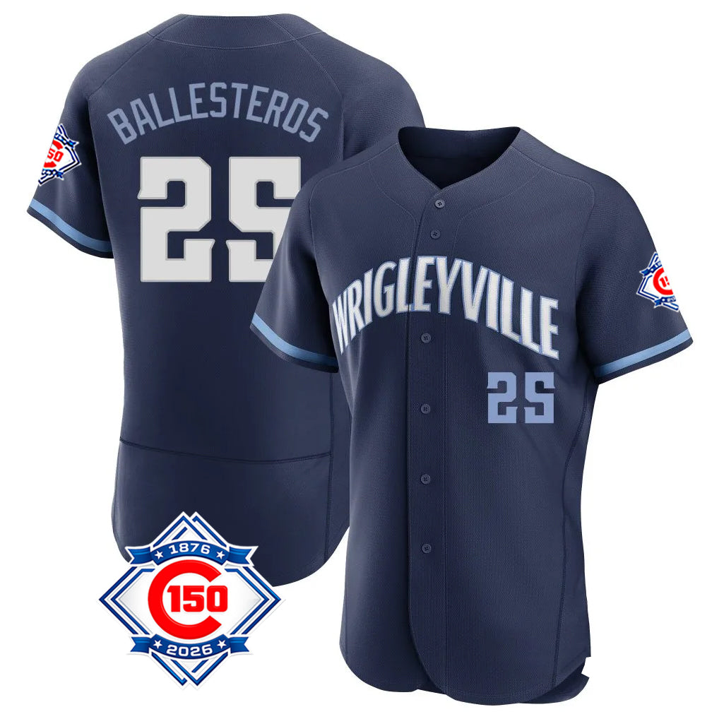 Lashops C.Cubs #25 Mois¨¦s Ballesteros Player Navy City Connect 150th Anniversary Limited Elite Home Stitched Jerseys