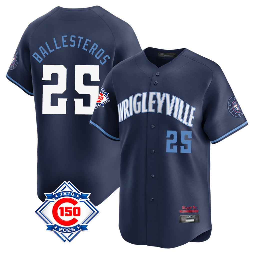 Lashops C.Cubs #25 Mois¨¦s Ballesteros Player Navy City Connect 150th Anniversary Limited Home Stitched Jerseys