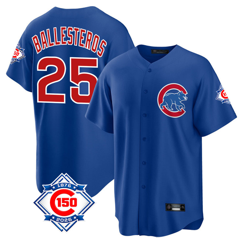 Lashops C.Cubs #25 Mois¨¦s Ballesteros Player Royal 150th Anniversary Home Game Stitched Jerseys