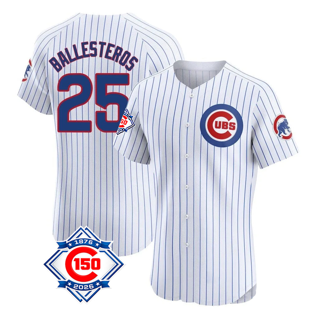 Lashops C.Cubs #25 Mois¨¦s Ballesteros Player White 150th Anniversary Limited Elite Home Game Stitched Jerseys