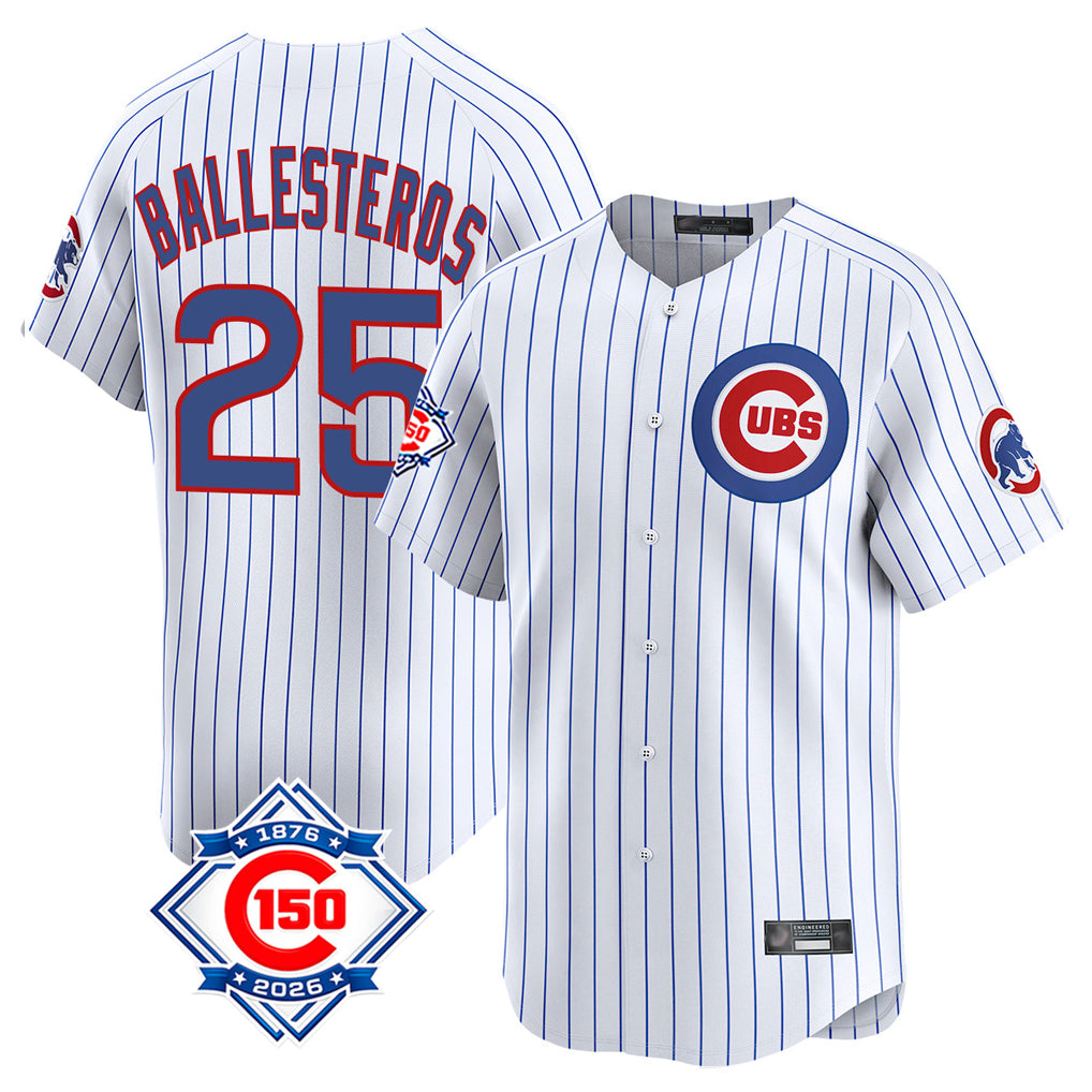 Lashops C.Cubs #25 Mois¨¦s Ballesteros Player White 150th Anniversary Limited Home Game Stitched Jerseys