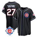 Lashops C.Cubs #27 Seiya Suzuki Player Black Fashion Out 150th Anniversary Game Stitched Jerseys
