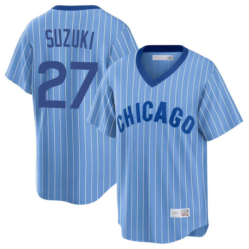 Lashops C.Cubs #27 Seiya Suzuki Player Blue T-shirt Cooperstown Collection Limited Stitched Jerseys