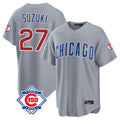 Lashops C.Cubs #27 Seiya Suzuki Player Gray 150th Anniversary Home Game Stitched Jerseys