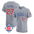 Lashops C.Cubs #27 Seiya Suzuki Player Gray Road 150th Anniversary Limited Elite Home Stitched Jerseys