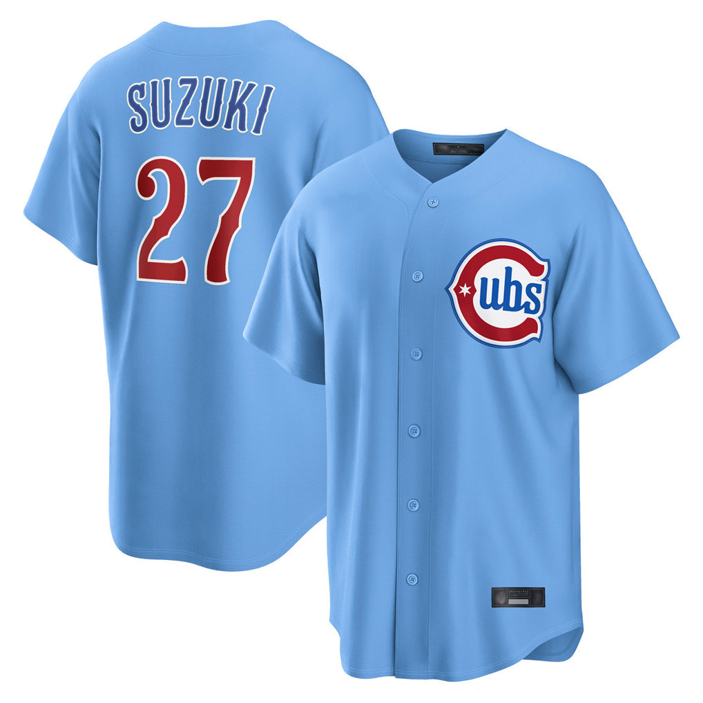 Lashops C.Cubs #27 Seiya Suzuki Player Light Blue Home Game Stitched Jerseys